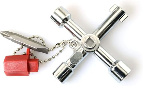 Comforty Chiave multifunzione a 4 vie Utilities con bit, lega di zinco, universale a croce, chiave multifunzione per armadi elettrici valvola del contatore dell'acqua