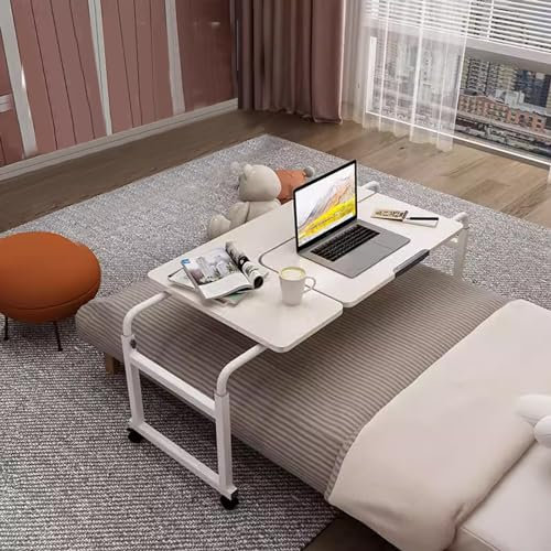 Tisch mit Rollen, über dem Bett, mobiler Computertisch, verstellbarer Tisch, neigbare Tischplatte, für Zuhause, Schlafzimmer, Büro, Krankenhaus, SZPXXX, Weiß, w