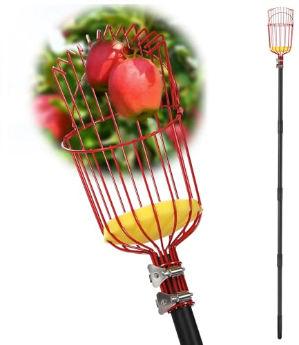 Fruit Picker Pole with Basket Telescoping, 9.5Ft Adjustable Fruit Picker Tool with Fruit Picker Basket, Apple Picker Pole for Citrus Peach Pear Cherry Fig Avocado Mango, Fruit Grabber for Harvesting