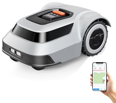 Robot Lawn Mower with Stable Boundary Wire, Automatic Robotic Lawn Cutter Mowers, with Auto Mapping & Recharge, Grid-Shaped Mowing Path, 45° Slope Capability, IPX6 Waterproof, for 1/4 Acre