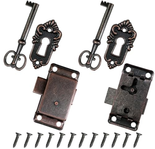 ciciment 2 Pack Vintage Cabinet Door Locks with Keys, Antique Red Patina Decorative Locks for Wardrobes, Cabinets, Drawers, Jewellery Boxes, Retro Style Lock with Screws (Red Bronze)