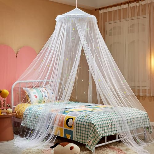 ZIQINPSQ Betthimmel für Mädchen mit leuchtenden Sternen, Prinzessinnen-Betthimmel, Bettvorhänge für Einzel-, Doppel-, Kingsize-Bett, Bettnetz, Raumdekoration, Deckenzelt zum Abdecken von Kleinkindern
