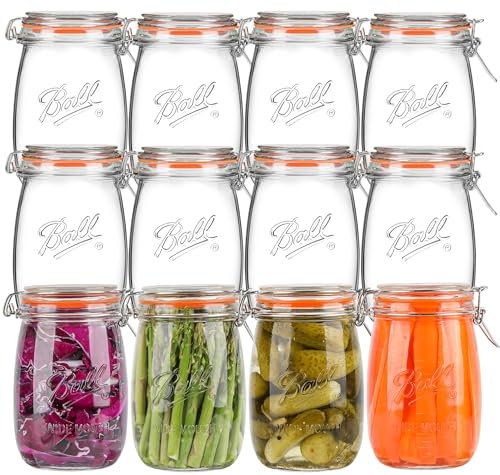 Qeisia 32oz Wide Mouth Mason Jars (12 Pack) – Reusable Airtight Glass Storage Jars with Hinged Lids, BPA-Free & Dishwasher Safe, Perfect for Canning, Pickling, Coffee & Fermenting