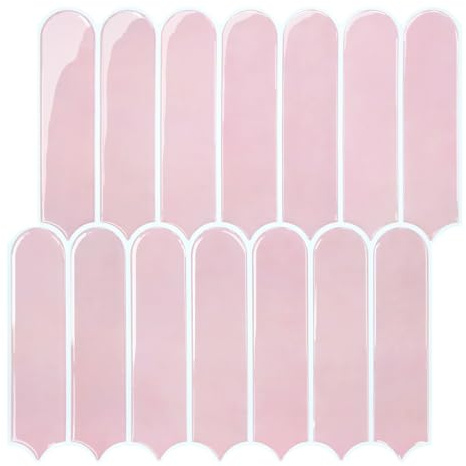 COMSTICKC Dickere 3D Fliesenaufkleber Klebefliesen Küche Rosa, 10-Stück | 3D Wandfliesen Vinyl Fliesen Selbstklebend Wandverkleidung Küche Bad RV Küchenrückwand, 30,5 x 30,5 cm