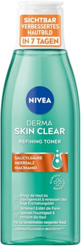 NIVEA Derma Skin Clear Refining Toner, porenverfeinerndes Gesichtswasser für ein sichtbar verbessertes Hautbild, Gesichtsreinigung mit Salicylsäure & Niacinamid (200 ml) (Packung mit 3)