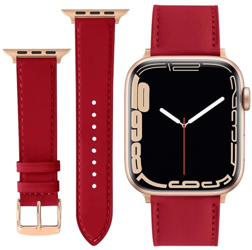 ONET8O Leather Strap Compatible with Apple Watch 38mm 40mm 41mm or 42mm 44mm 45mm 49mm Replacement Genuine Leather Bands for iWatch Series Women and Men Watch Wristband