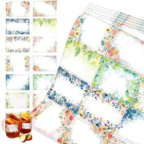600PCS Jam Jar Labels Self Adhesive Label Flower Stickers Writable Sticky Easy Peel for Kitchen Freezer Food Bottles Containers Crafts Gift Tag Stickers