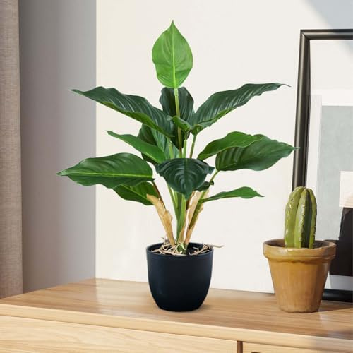 Plantes Artificielles Décoratives en Pot, 39 cm Plantes Artificielles Verdure, Réalistes Fausse Plante Interieur, Feuilles Vertes Artificielles en Pot, pour bureau, jardin, maison, salle de bain