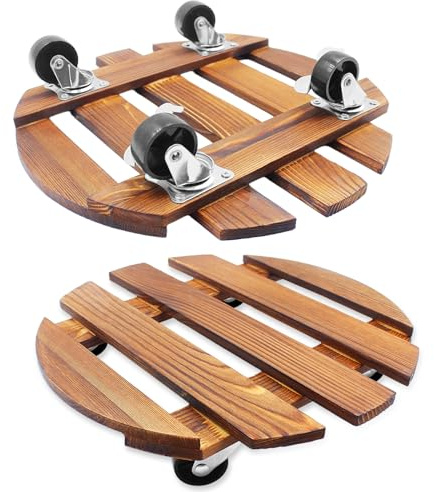 Pflanzenroller 2er Set Rund 30 cm Belastbar Bis 120 kg mit Feststellbaren Rollen Edelstahl, Heavy Duty Rollbrett Pflanzen Blumenroller Blumentopf Untersetzer für Schwere Blumentöpfe Pflanzenständer