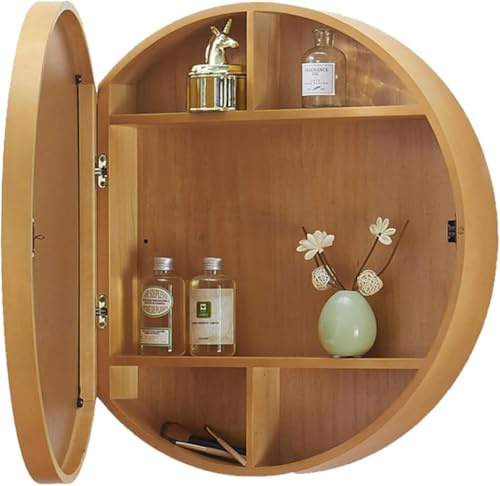 Armoire de Salle de Bain à Montage Mural, Armoire à Pharmacie Ronde à Montage Mural | Armoire à Miroir Ronde en Bois avec Rangement, armoires à Miroir 2 en 1 pour Salon, Cuisine, c