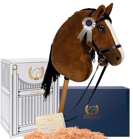 Ehrenpferd Hobby Horse Pferd -A3- Premium Steckenpferd mit Zubehör für Hobby Horsing: Pferde Spielzeug Set mit Stockpferd, Trense, Turnierschleife & Stall als Pferde Mädchen Geschenk - Hazel