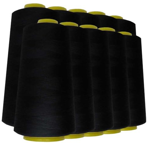 Schneidereibedarf Werner - 10 Rollen/Konen Overlock-Nähgarn/Overlockgarn - Polyester, 40/2 Stärke, 2743 Meter / 3000 Yards, für Näharbeiten, Quilten, Patchwork, Kleidung (schwarz (580))