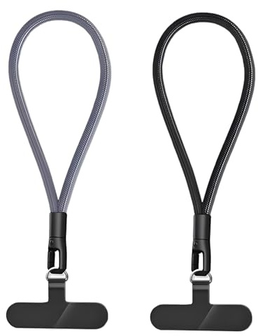 2PCS Adjustable Mobile Phone Wrist Strap Anti Theft, Multi-purpose Lanyard, Phone Lanyard with 2 Durable Patches, Wrist Straps Compatible with Most Smartphones and Cases - Classic Black+dark Grey