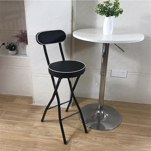 Sgabello da bar pieghevole con schienale, cuscino in morbida pelle PU, sedia da cucina con poggiapiedi, piedini antiscivolo, portatile, pieghevole, per bar, caffetteria, colazione (nero, 60 cm)