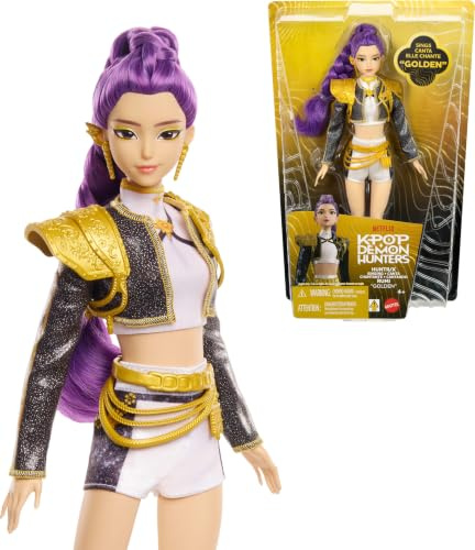 Mattel KPop Demon Hunters - Rumi di HUNTR/X, bambola che canta Golden e indossa l'iconico outfit della canzone, 5 articolazioni snodabili e look ispirato al film, JRN40