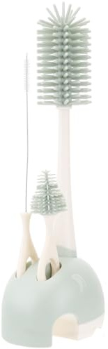 WRITWAA Brosse pour Biberon en Silicone Vert Clair Ensemble Rotatif 360° Manche Long Nettoyant pour Bouteilles et Tétines Outil de Nettoyage pour Biberons Ppsu PP et Inox Rangement