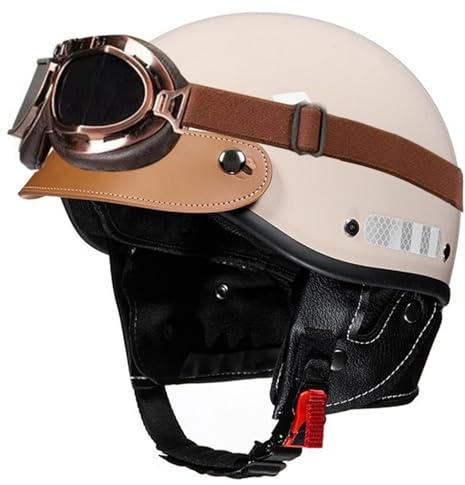 Casco Mezzo Retrò Moto Caschi Jet E Demi-Jet Vintage Approvato DOTECE Caschi Cromwell Con Occhiali Aperto Casco Scooter Uomini Donne Elmetto Scodella Quattro Stagioni D,58-62CM