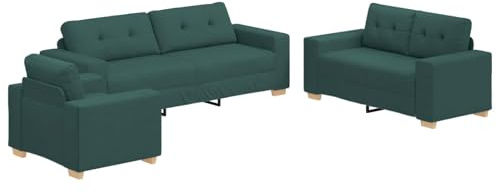 ULUYYUC Modernes Sofa Set 3-teilig, Couchgarnitur mit 3-Sitzer, 2-Sitzer und Sessel, Dunkelgrün Leinenmischgewebe, Polstergruppe für Wohnzimmer, 221 x 80 x 80 cm, bis 6 Personen
