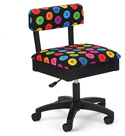 Arrow Sewing H8013 Adjustable Height Hydraulic Sewing and Craft Chair with Under Seat Storage and Printed Fabric, Bright Button Fabric Print