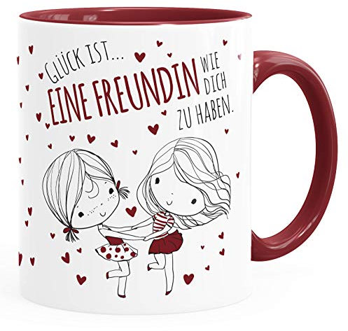 SpecialMe® personalisierte Kaffee-Tasse Liebespaar Pärchen mit Liebesbotschaft Liebes-Geschenk Freundin Mann Glück ist eine Freundin inner-bordeaux Keramik-Tasse