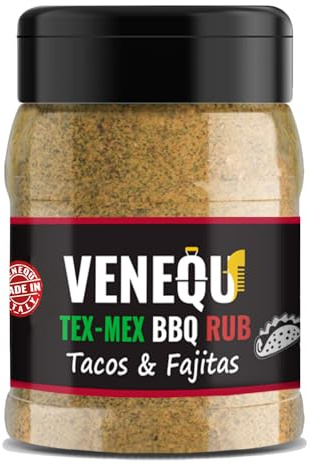 VENEQU TEX-MEX BBQ DRY RUB - TACOS & FAJITAS 190gr | Mix di Spezie di Alta Qualità per Cucina Tex-Mex | Ricetta Originale 100% Made in Italy