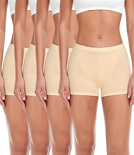 wirarpa Pojkshorts för kvinnor, trosor, bomull, underkläder, boxershorts med bomullsgren, 4-pack, BEIgE, S
