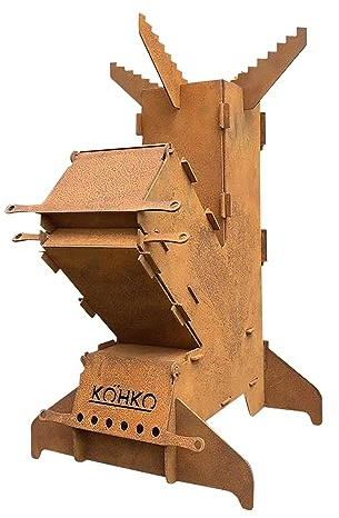 Köhko® Raketenofen L Rocket Stove Campingofen aus 3 mm Cortenstahl Outdoor für BBQ grill Camping multifunktionale Küche für Draußen