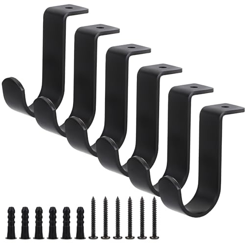Sumnacon Metal Curtain Rod Brackets Set of 6 - Matte Black Ceiling Mount Hooks for Living Room & Bedroom