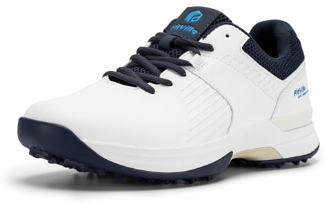 FitVille Herren SpeedEx Golfschuhe V4 Sneaker Extra Weit Walking Schuhe Leichte Bequeme Man Schuhe mit Schnürung atmungsaktive Trainingsschuh für Golf Sport Grau Weiß Gr.40-49