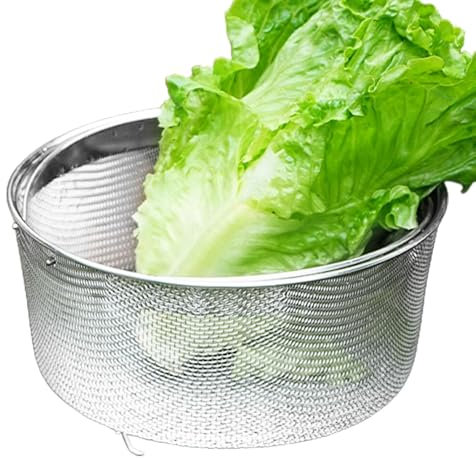 Cesta de colador, cesta colador de malla, cesta de goteo de cocina, colador de verduras de acero inoxidable, cesta de vapor para verduras con mango y pie básico, cesta de goteo de cocido