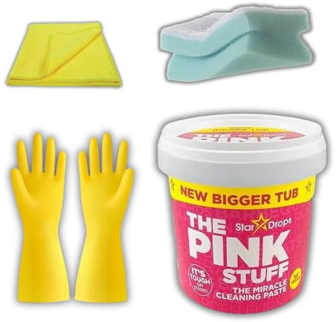 Pink Stuff Paste Pack - 1 x Pink Stuff Paste, 1 x Non-Scratch Sponge, 1 x Microfibre Cloth, and 1 x Cleaning gloves