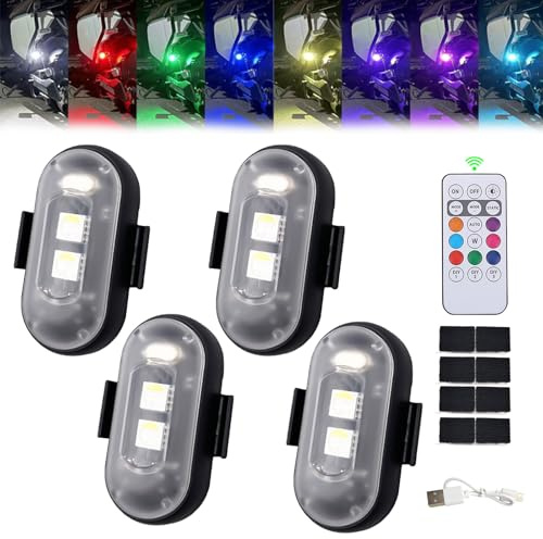 Hehuo Wireless Remote Control Car Interior LED Lights - 8 Colors USB Charging Waterproof Anti-Collision Warning Strobe Light (4Pcs)