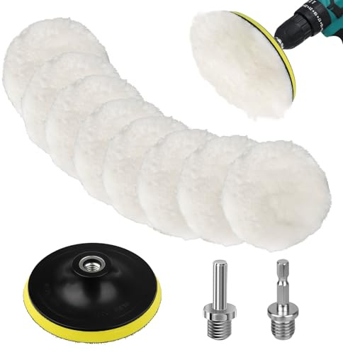 Linkstyle 11PCS 5in/125mm Wool Polishing Buffing Pads, with Hook and Loop Back for Drill Buffer Attachment with M14 Drill Adapter