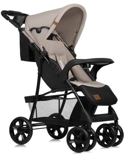 LIONELO Emma Plus Poussette jusqu'à 15 kg, poussette de sport pour enfant, légère et moderne, petite poussette avec position allongée, pliable, grandes roues, grand panier, sac Stone