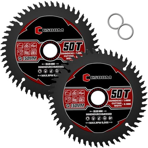 CSOOM 2 Stück Sägeblatt 150mm für Winkelschleifer, Kreissägeblatt für Holz, Sperrholz, Laminat, Trockenbau, Kunststoff, Plastik