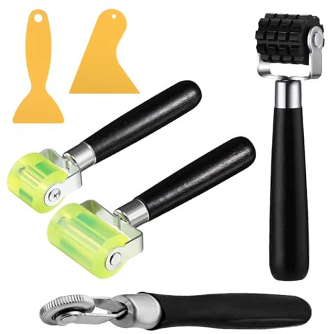 4 Pezzi Rullo Pressore, Robusto e Facile da Usare, Rullo Pressore per Pavimenti, con 2 Raschietti, Rullo Pressore per Carta da Parati, per Unire, Saldare o Riparare (Nero)