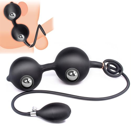 Plug anale gonfiabile Dildo gonfiabile Plug anale per uomo Pene con due palline per pompa vaginale e anale Dildo per dilatazione anale Pompe