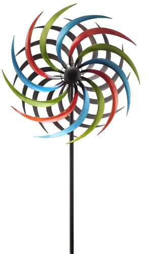 matches21 HOME & HOBBY Großes Windrad Metall 185 cm, wetterfeste Frühlings Garten-deko in Spiralform - Bunte Windmühle