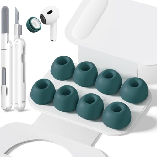 Inesore Replacement Ear Tips for AirPods Pro 1/2, 4 Size-Green-1 | with Hole for Noise Reduction, Silicone Earplugs for AirPods Pro with Cleaning Set & Portable Storage Box, 4 Pairs