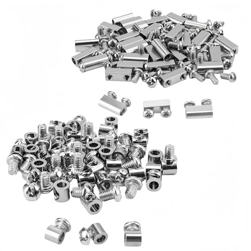 txuzong 60 Abrazaderas de Cable Metálico con Hebillas Autoblocantes - 2 Modelos + 120 Tornillos Incluidos - Tensor Resistente para Cuerdas de Tendedero, Exterior, Camping y Bricolaje