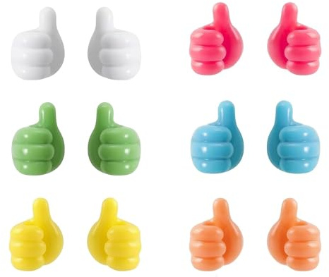ZPZVEBEKK 12 Pcs Adhesive Thumb Suction Cup Hooks Removable Thumbs Up Wall Hook No Drill Self Adhesive Left Hand Right Hand Shape Cable Clip Desk Cord Management Tidy For USB Charging Power