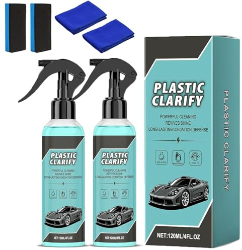 Car Interior Plastic Cleaner & Conditioner, Plastic Clarify for Cars, Multipurpose Efficient Car Restorer Spray, Waterless Spray Wax Rubber, Leather Cleaner, 2PCS x 120ML