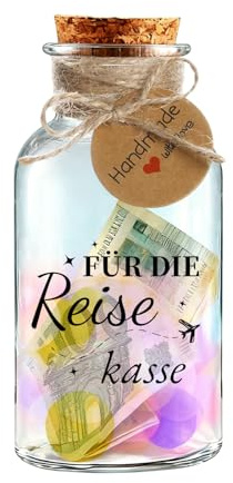Originelle Geldgeschenk Reisen, Reisekasse Geschenk Dekoflasche mit Korken und Aufkleber Konfetti, Streudeko Wunscherfüller Reisegutschein Verpackung Geschenk für Flitterwochen und Urlaub, Weltreise