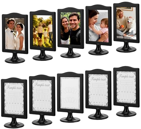 CUTHOLLOW 12 Pcs Double Sided Picture Frame, 4x6 Inch 2 Sided Pedestal Photo Frame with Inserts and Base Plastic Pedestal Picture Frames for Tables Wedding Number Menu(Black)