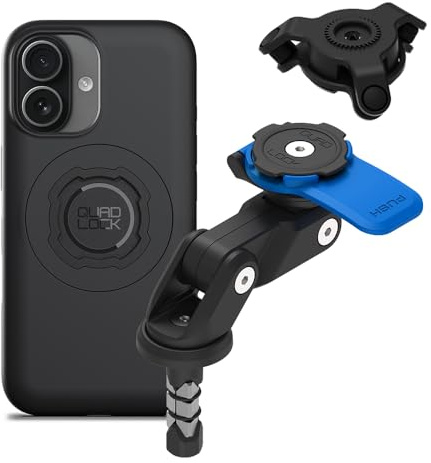 QUAD LOCK Gabelschaft-Handyhalterung (V2) für Motorrad mit Vibrationsdämpfer und MAG Hülle für iPhone 17