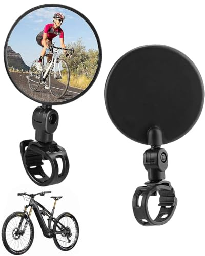 HUVZOR 2 Piezas Espejos de Bicicleta,Espejo Retrovisor Convexo Giratorio de 360°,Ajustables Espejos de Bicicleta de Resina Nailon HD para Manillar 15-35 mm,para Bicicletas de Montaña y Carretera