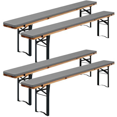 FXKS Juego de 4 Cojines Acolchados para Bancos de Cerveza, 220 x 25 x 3 cm XL, Cojines Acolchados Lavables para Bancos de Cerveza, Cojines Acolchados para Muebles de Carpa (Gris Claro, Impermeable)