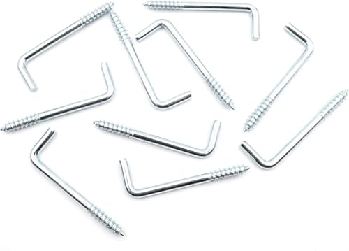 Design61 Lot de 10 crochets à visser droits pour console - En acier - Avec filetage - Crochets à visser pour mur et plafond - Crochets pour fixation de cordes, chaînes, plantes, lampes (40 x 3,3 mm