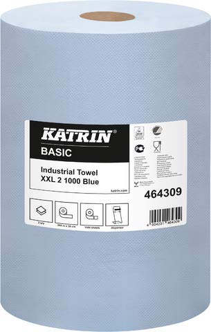 2 Rollen Katrin Basic Industrial towel XXL 2 Blue (Art-Nr.: 464309) Putztuchrolle/Werkstattrolle 2-lagig, 1000 Blatt, blau, Format: 36x38cm