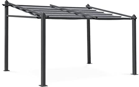 Alice's Garden - Pergola Murale en Aluminium - Murum 3x4m - Toile Grise - Tonnelle idéale pour Votre terrasse. Toit Retractable. Toile coulissante. Structure Aluminium